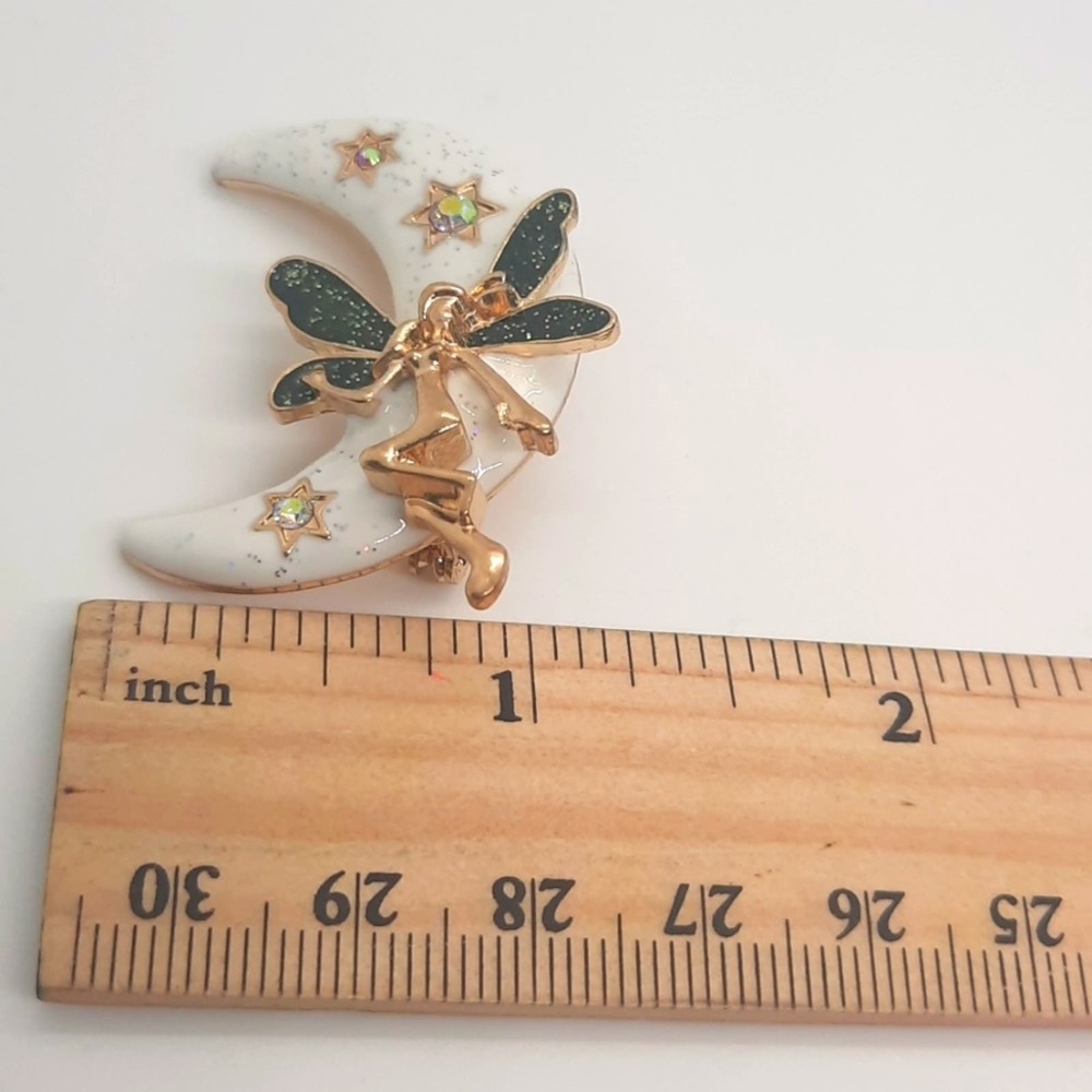 Green Moon Fairy Sparkly Brooch Pin - Picture 6 of 6